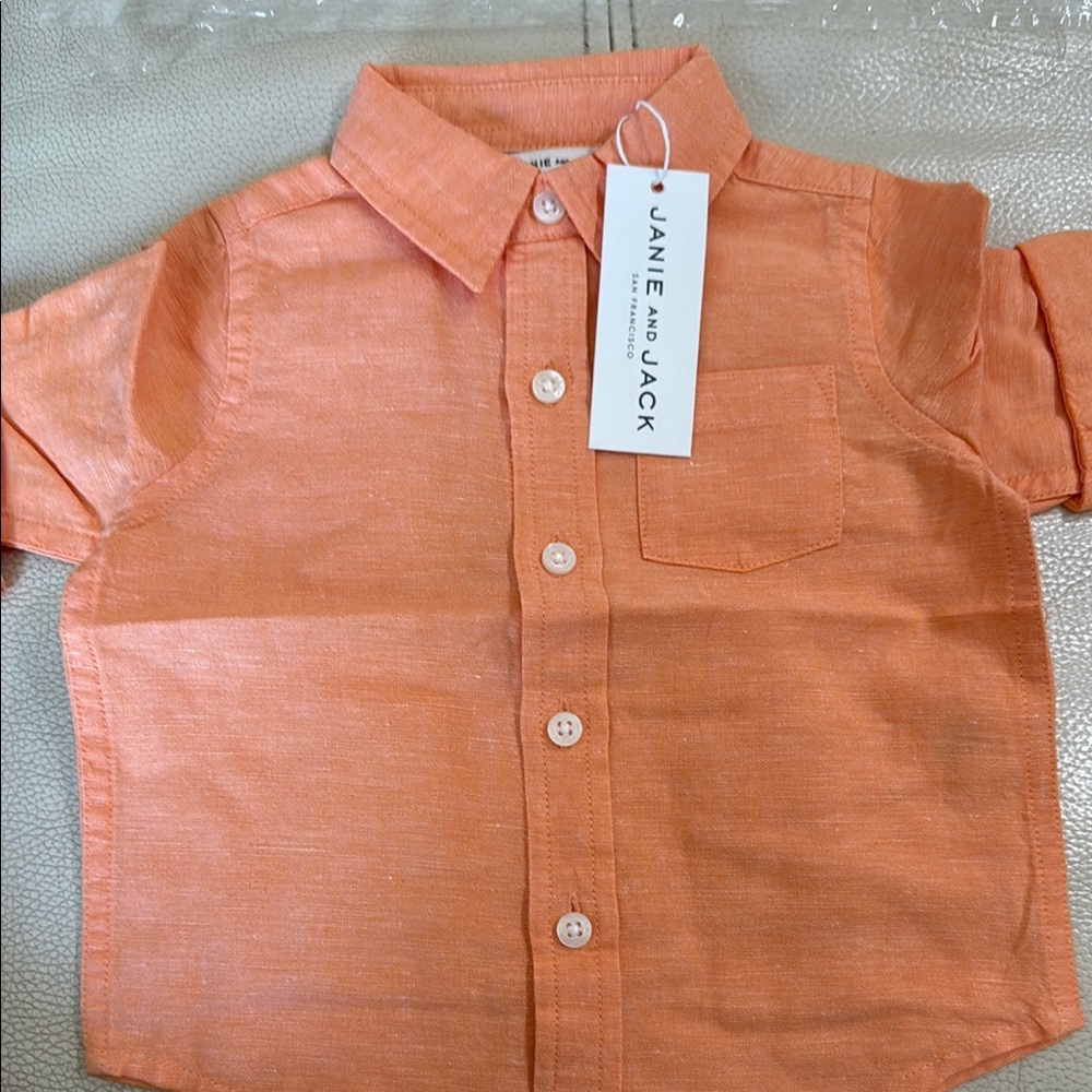 Janie and Jack Orange Button Down Shirt Lightweight Cotton